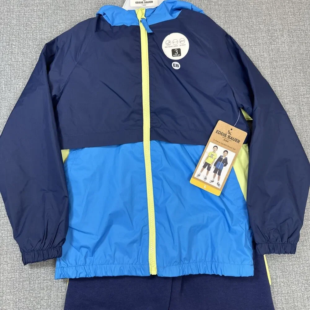 Eddie Bauer Kids 3 PC Jacket, Short , Graphic Tee Set Size 6 Water Resistant